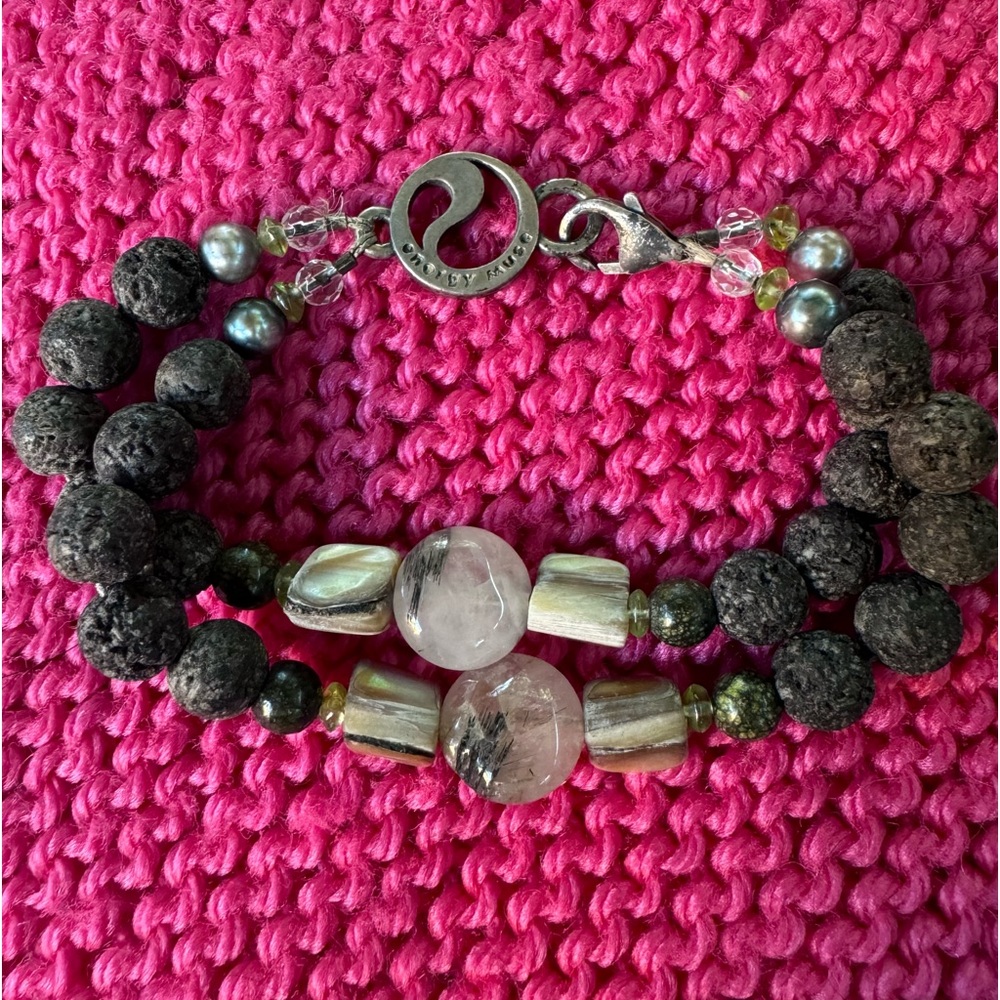 Energy Muse Double-Strand Lava Stone Bracelet-925 Silver Stamp